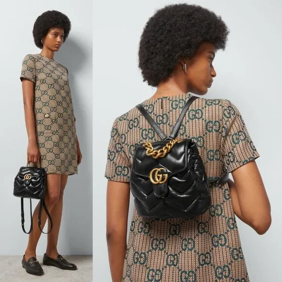 GUCCI BAG 777253 GG MARMONT LOGO BACKPACK BLACK QUILTED LEATHER - Picture 2 of 16